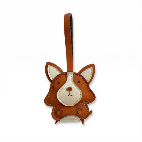 Corgi Dog vegan leather bag charm, handmade by Craftelly