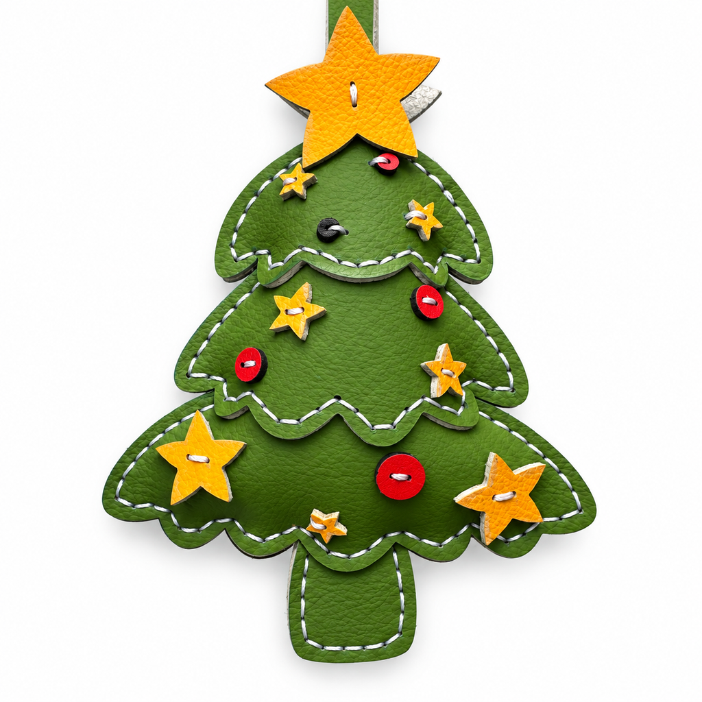 Christmas Tree vegan leather bag charm, handmade by Craftelly