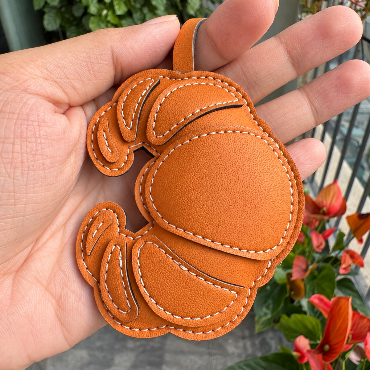 Croissant vegan leather bag charm, handmade by Craftelly