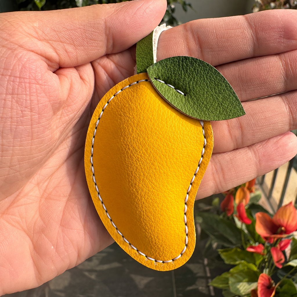 Mango vegan leather bag charm, handmade by Craftelly