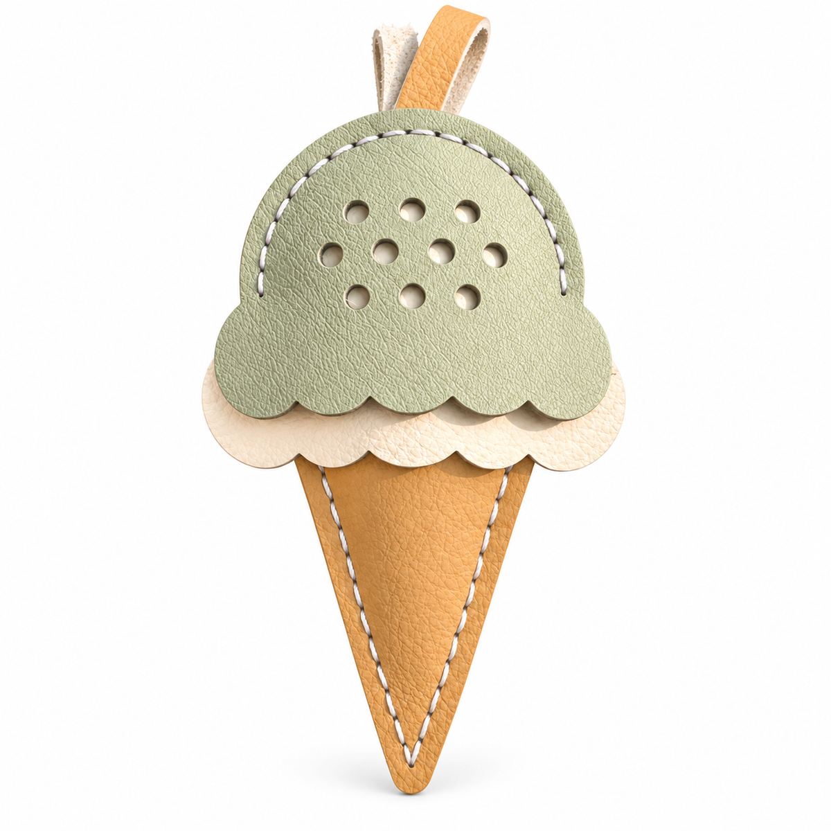 Ice Cream vegan leather bag charm, handmade by Craftelly