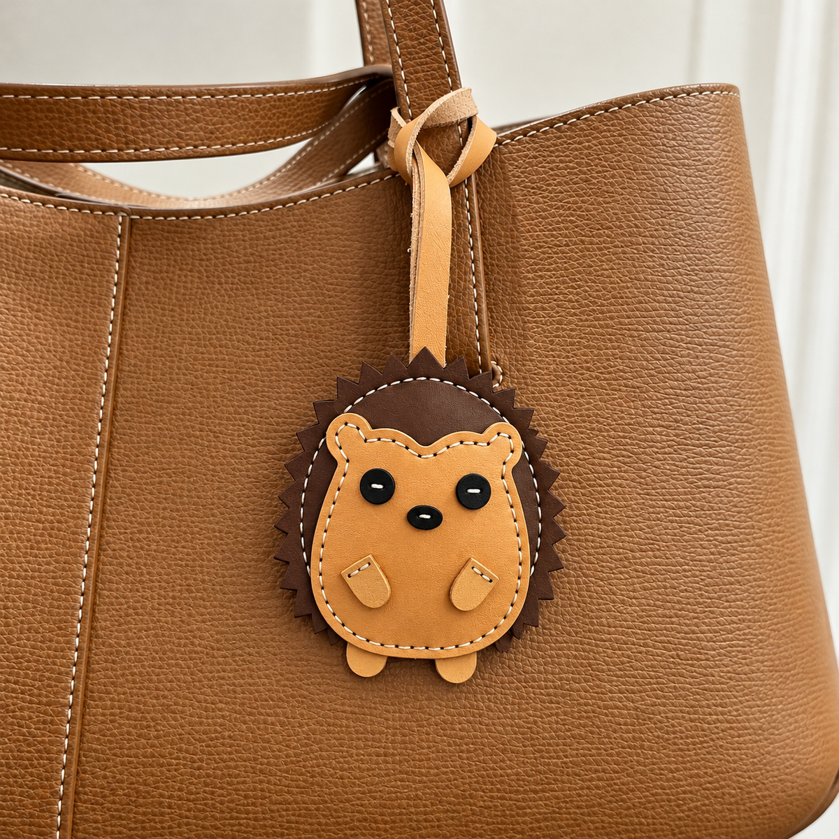 Hedgehog vegan leather bag charm, handmade by Craftelly