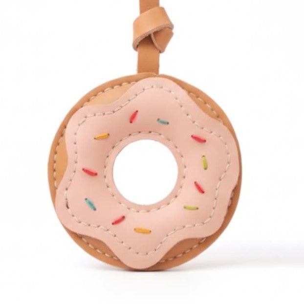 Donut vegan leather bag charm, handmade by Craftelly