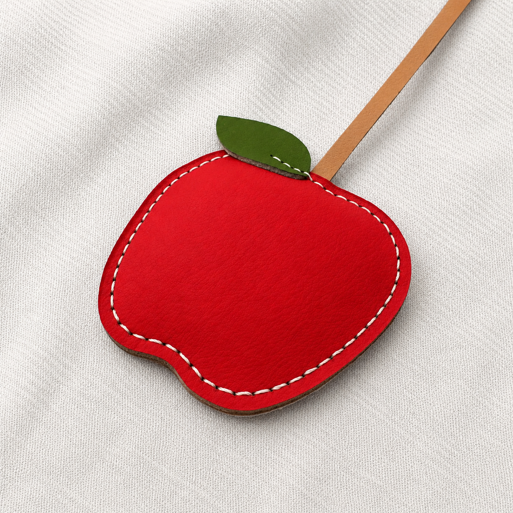 Apple vegan leather bag charm, handmade by Craftelly