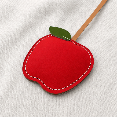 Apple vegan leather bag charm, handmade by Craftelly