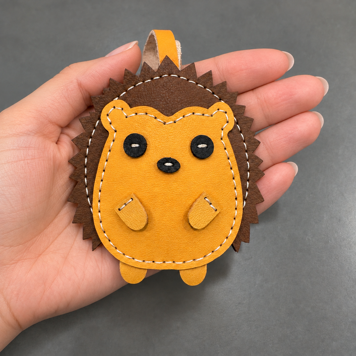 Hedgehog vegan leather bag charm, handmade by Craftelly