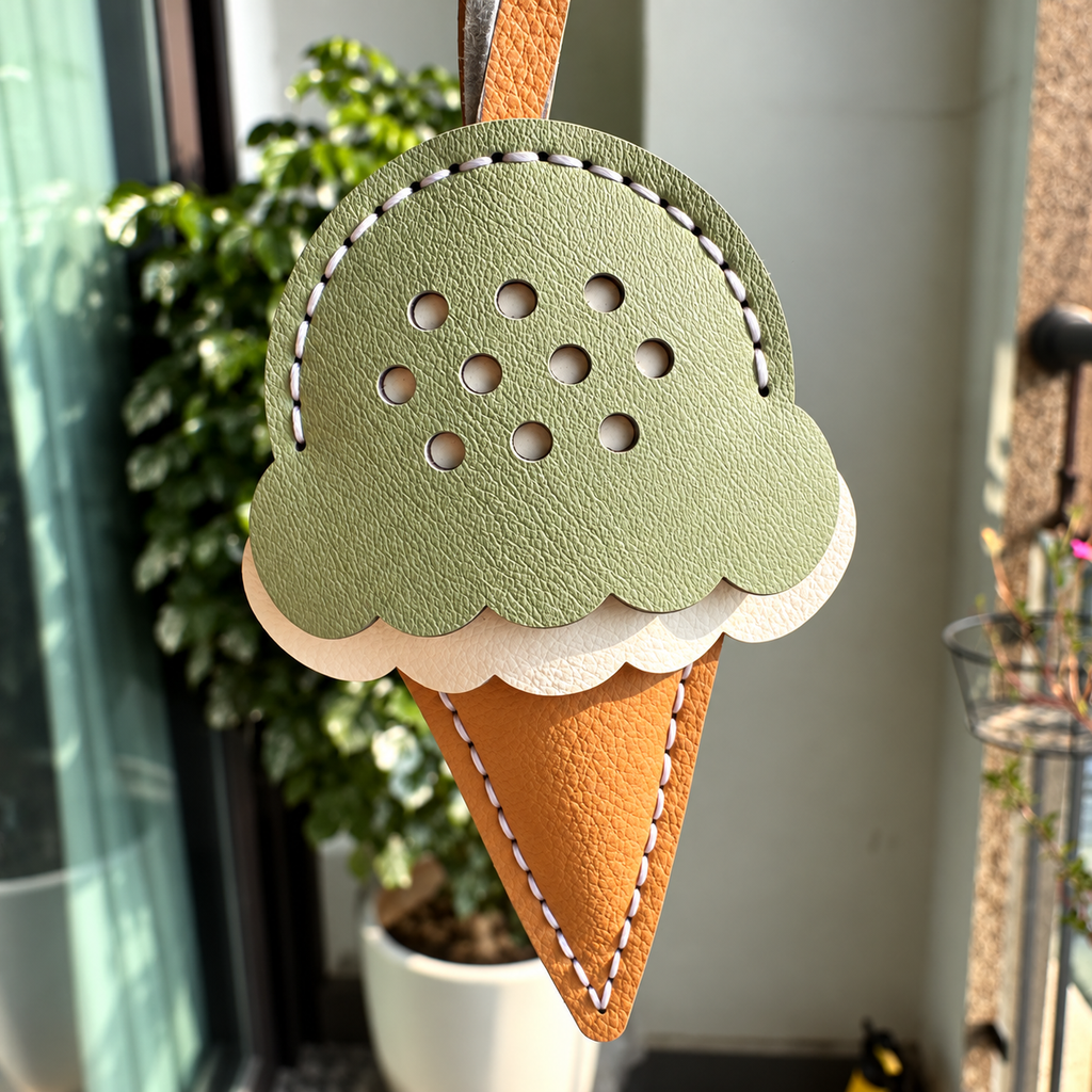 Ice Cream vegan leather bag charm, handmade by Craftelly