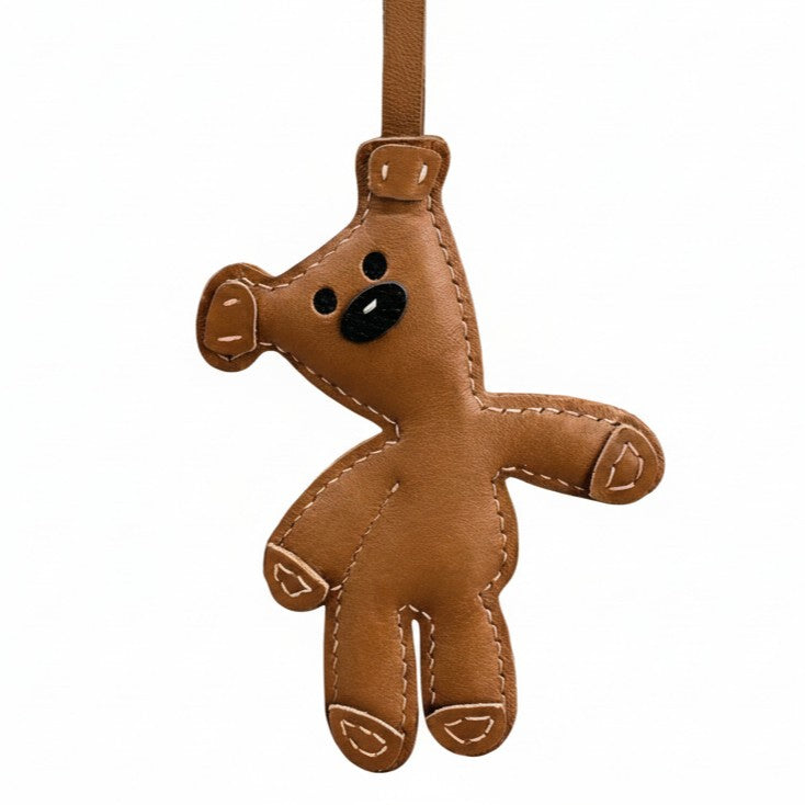 Teddy Bear vegan leather bag charm, handmade by Craftelly