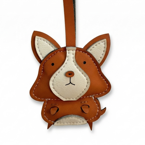 Corgi Dog vegan leather bag charm, handmade by Craftelly