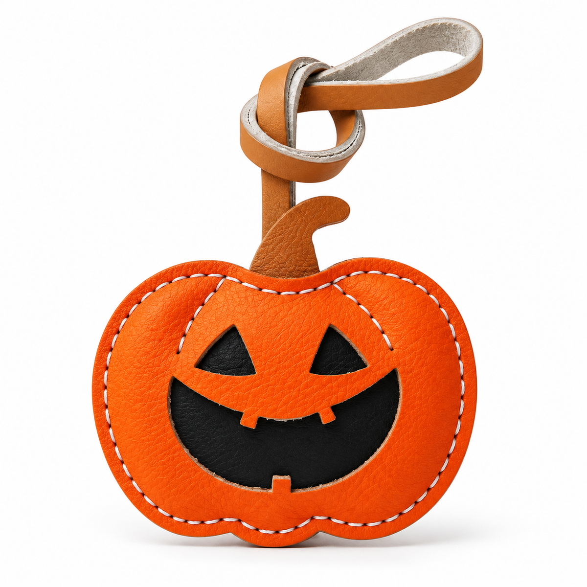 Halloween Pumpkin vegan leather bag charm, handmade by Craftelly