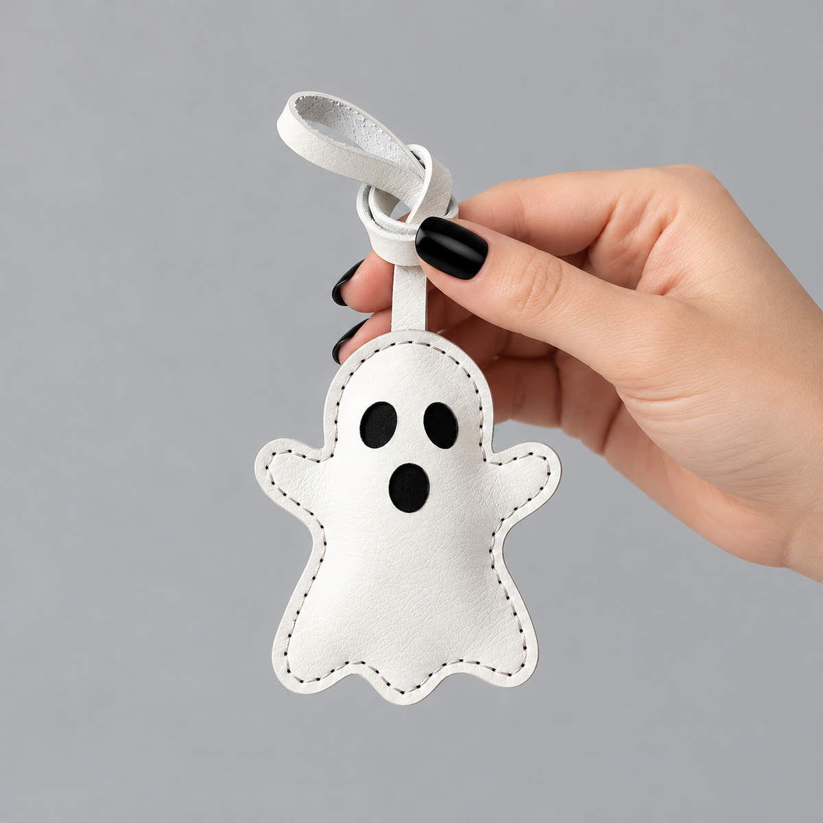Halloween Ghost vegan leather bag charm, handmade by Craftelly