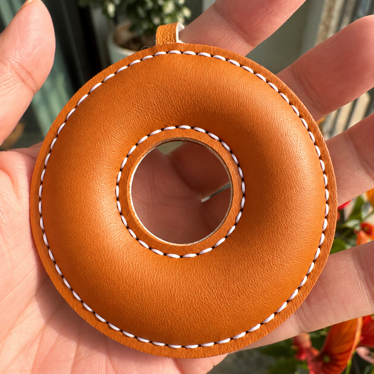 Donut vegan leather bag charm, handmade by Craftelly