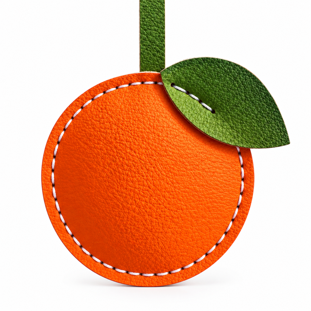 Orange vegan leather bag charm, handmade by Craftelly