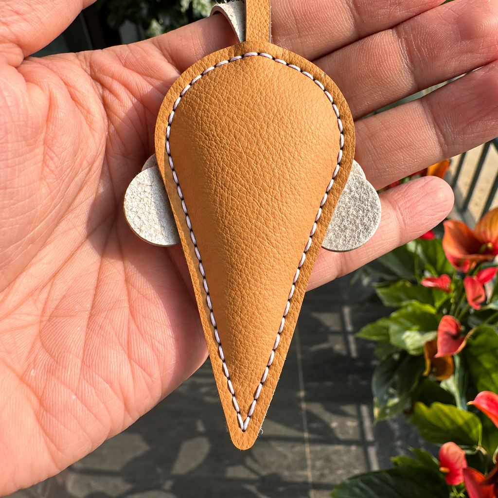 Ice Cream vegan leather bag charm, handmade by Craftelly