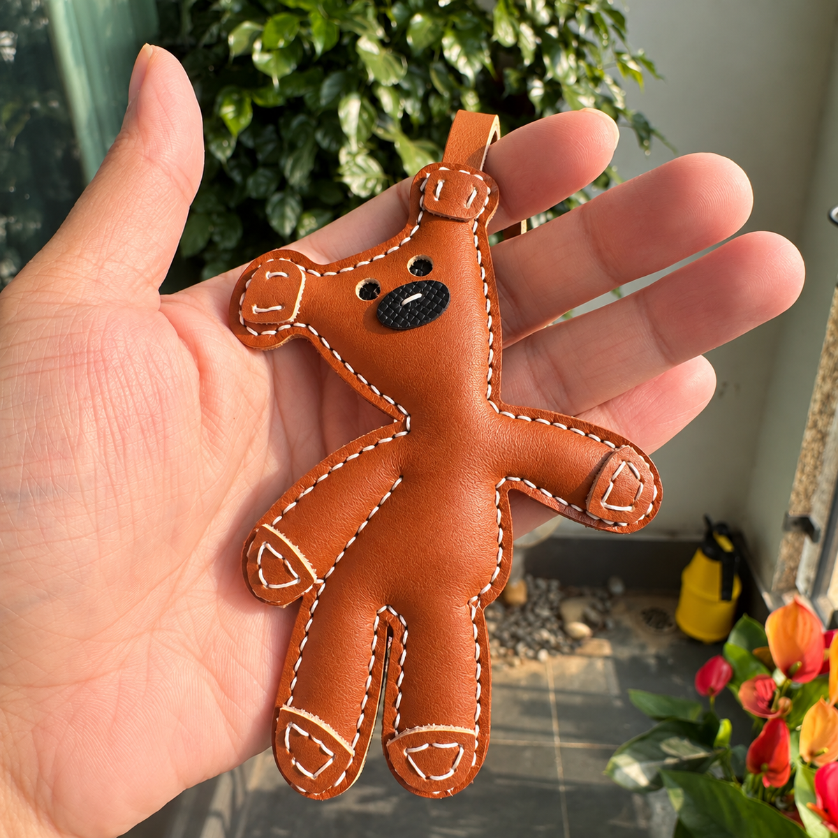 Teddy Bear vegan leather bag charm, handmade by Craftelly