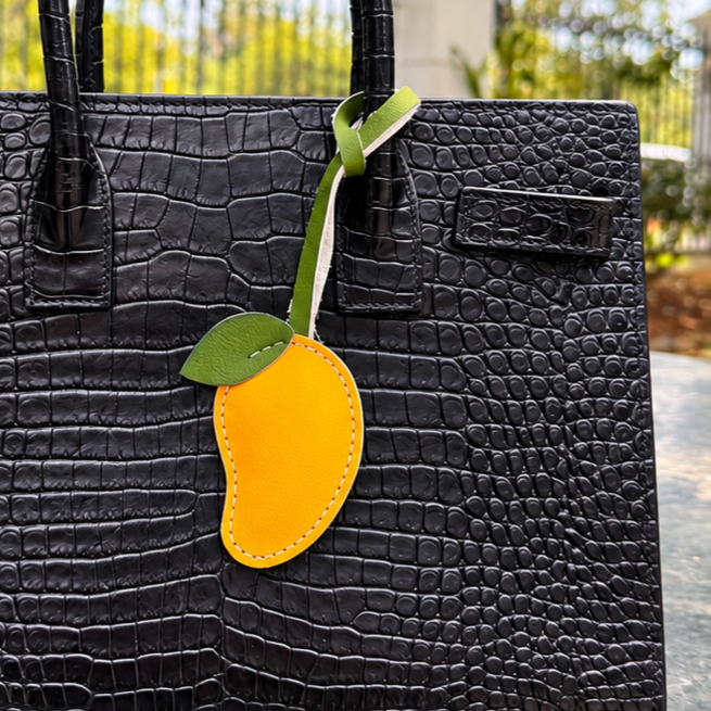 Mango vegan leather bag charm, handmade by Craftelly