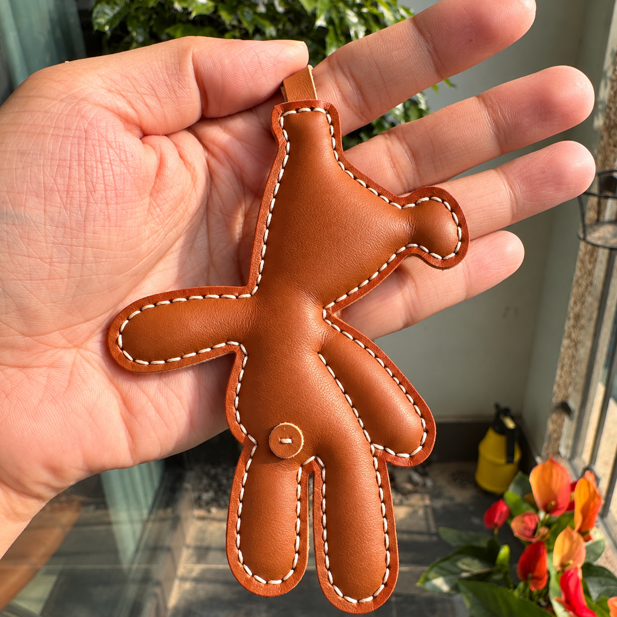 Teddy Bear vegan leather bag charm, handmade by Craftelly