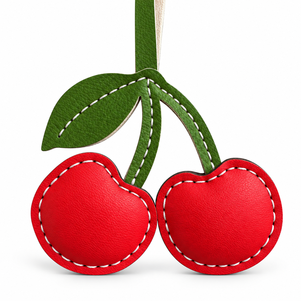 Cherry vegan leather bag charm, handmade by Craftelly