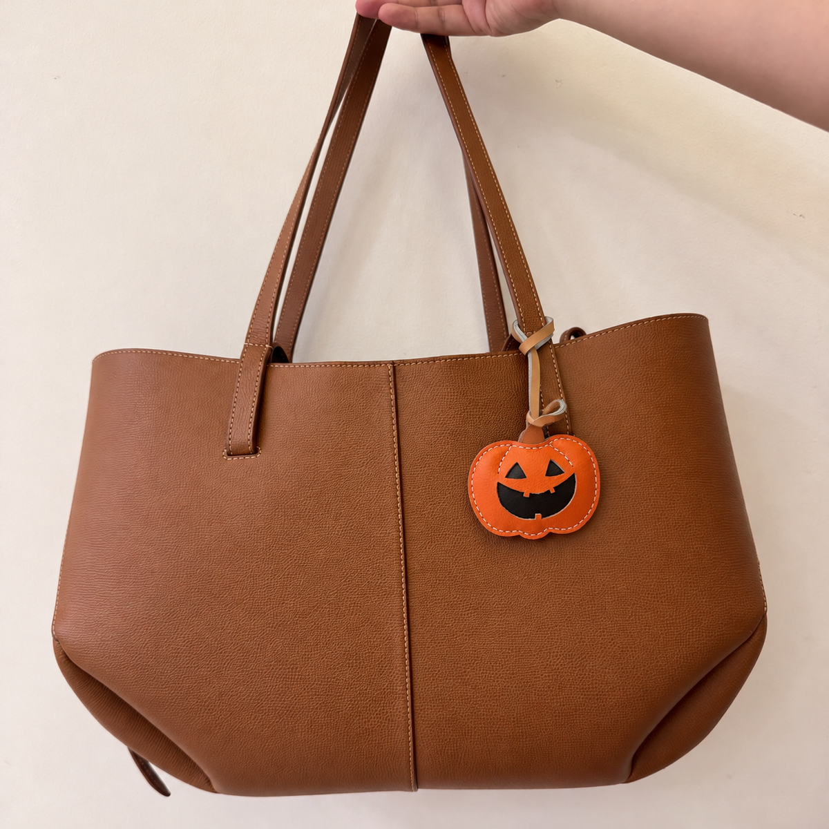 Halloween Pumpkin vegan leather bag charm, handmade by Craftelly